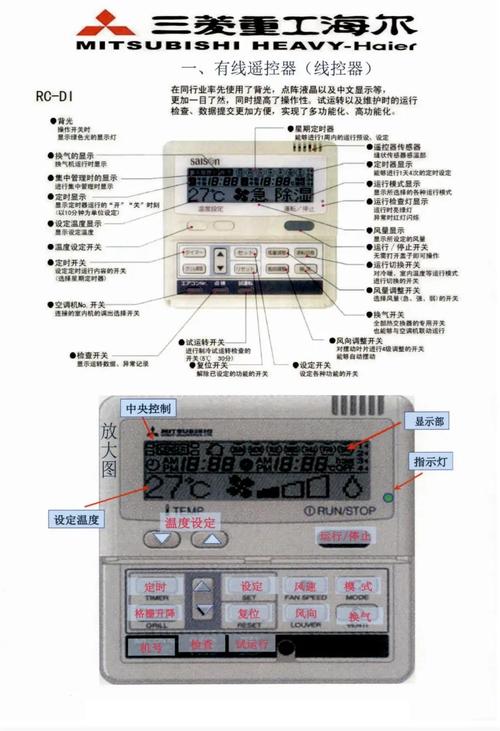 三菱重工海爾風管機，三菱重工海爾控制面板使用方法