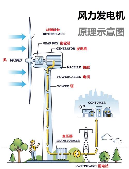 風力發電機組的外部構造主要包括什么機艙和塔架三部分，風力發電機組多少錢一臺